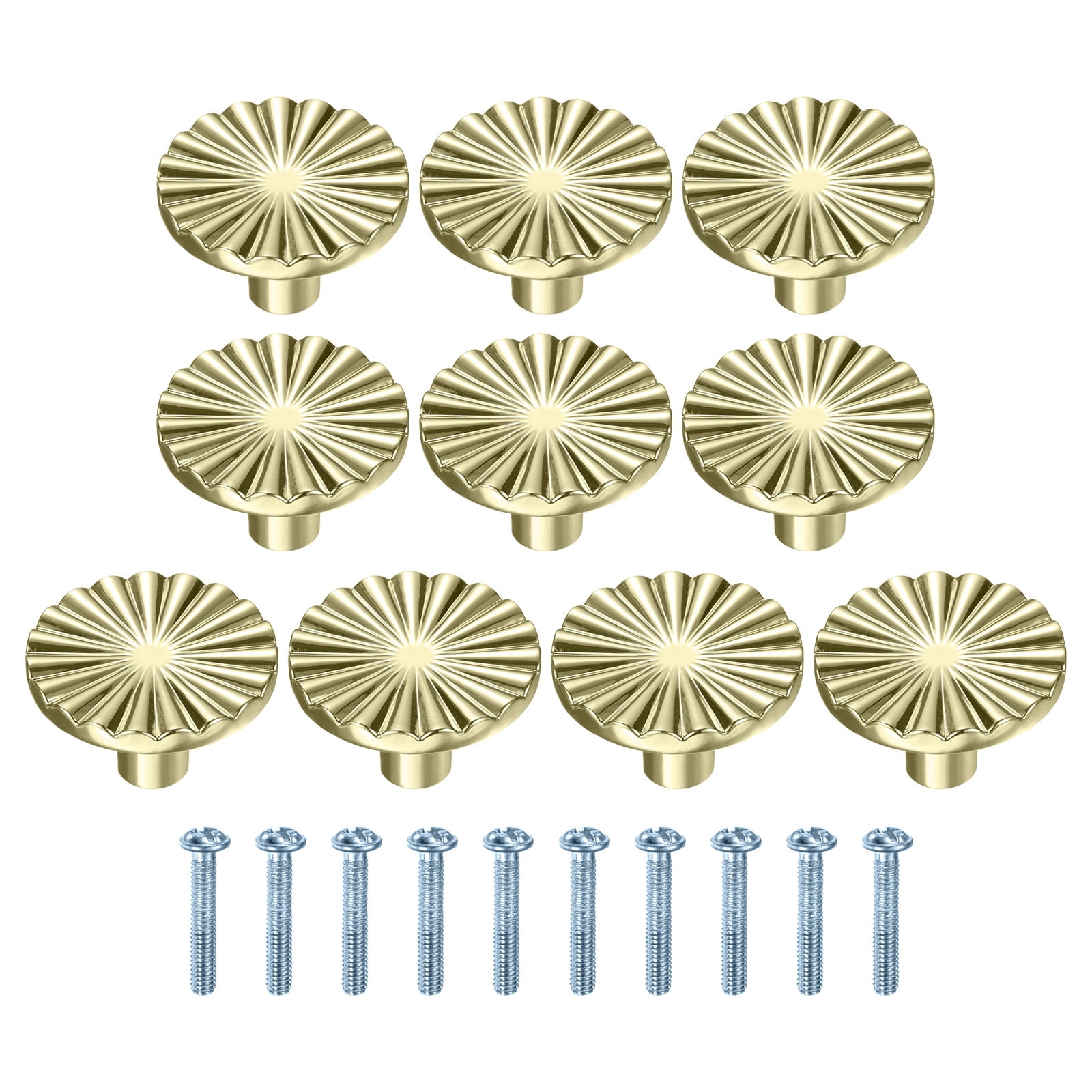 Uxcell 10-Pack Bright Gold Cabinet Knobs, 1.46" Kitchen Cabinet Pulls Zinc Alloy Round Cupboard Drawers Hardware