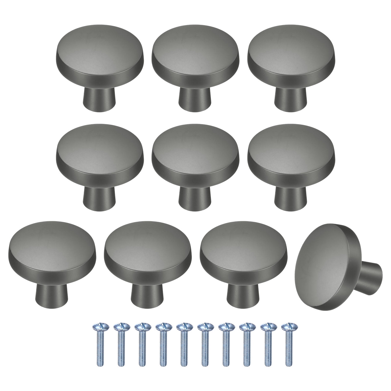 Uxcell 10-Pack Brushed Satin Cabinet Knobs, 1-1/5" Round Modern Zinc Alloy Knobs Handles [Dark Grey]