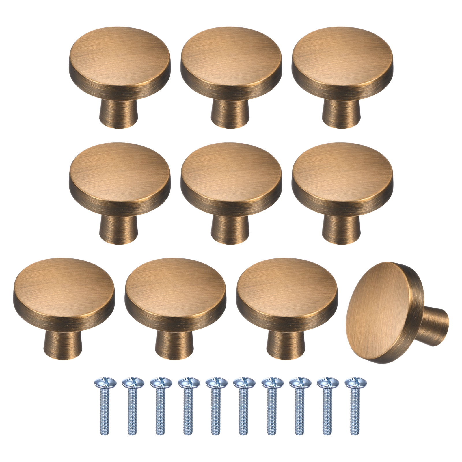 Uxcell 10-Pack Brushed Satin Cabinet Knobs, 1-1/5" Round Modern Zinc Alloy Knobs Handles [Yellow Brown]