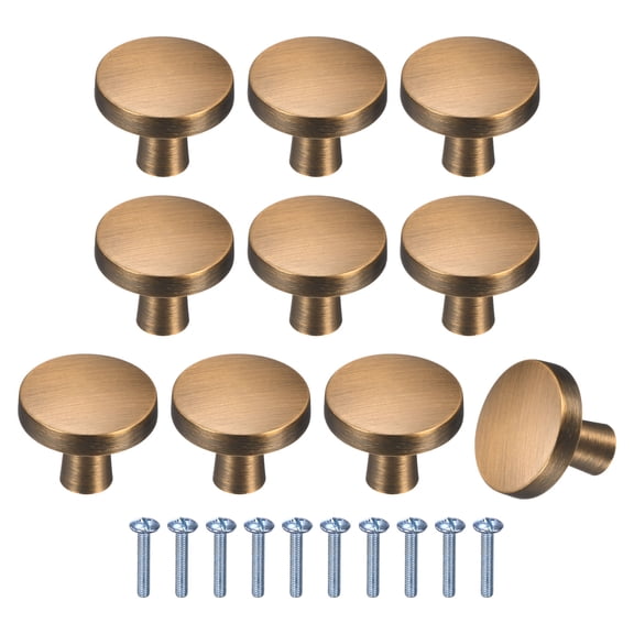 Uxcell 10-Pack Brushed Satin Cabinet Knobs, 1-1/5" Round Modern Zinc Alloy Knobs Handles [Yellow Brown]