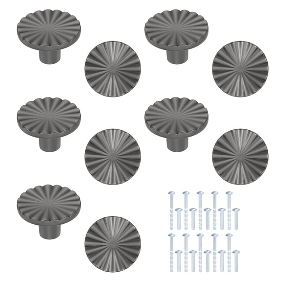 Uxcell 10 Pack Cabinet Knobs, 1.46" Dia. Round Dresser Knob Zinc Alloy Vintage Drawer Hardware Handles Pulls with Screws for Kitchen Cabinets Bedroom Dresser Wardrobe, Gray