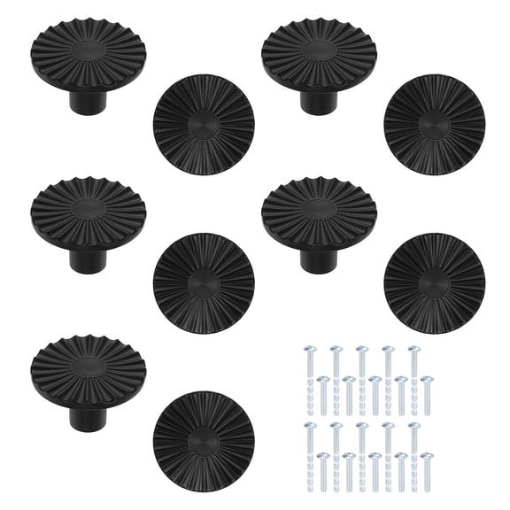 Uxcell 10 Pack Cabinet Knobs, 1.46" Dia. Round Dresser Knob Zinc Alloy Vintage Drawer Hardware Handles Pulls with Screws for Kitchen Cabinets Bedroom Dresser Wardrobe, Black