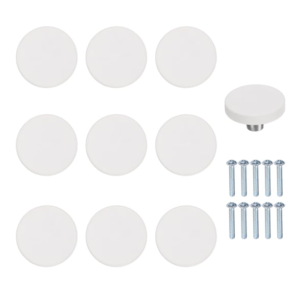Uxcell 10 Pack Cabinet Knobs, 41x22mm Plastic Cute Dresser Pulls Cartoon Soft Rubber Drawer Handle Pulls with Screws for Bedroom Cupboard Closets Bookcase Kitchen, Round, White