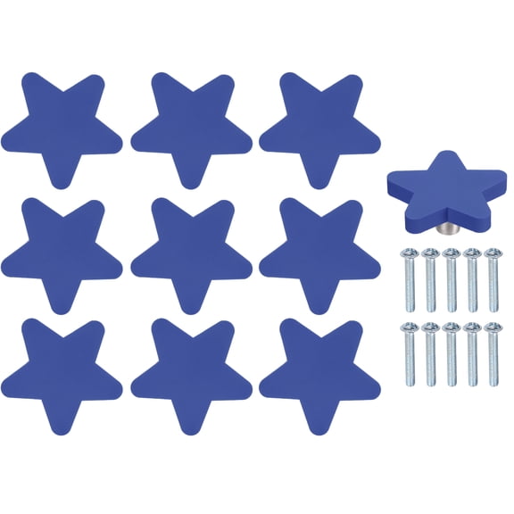 Uxcell 10 Pack Cabinet Knobs, 48.5x22.5mm Plastic Cute Dresser Pulls Cartoon Soft Rubber Drawer Handle Pulls with Screws for Bedroom Cupboard Closets Bookcase Kitchen, Star, Cobalt Blue