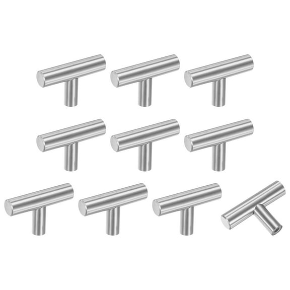 Uxcell 10-Pack Cabinet Pulls Knobs, 2" Modern Stainless Steel T Bar Knobs Single Hole Handles [Silver]