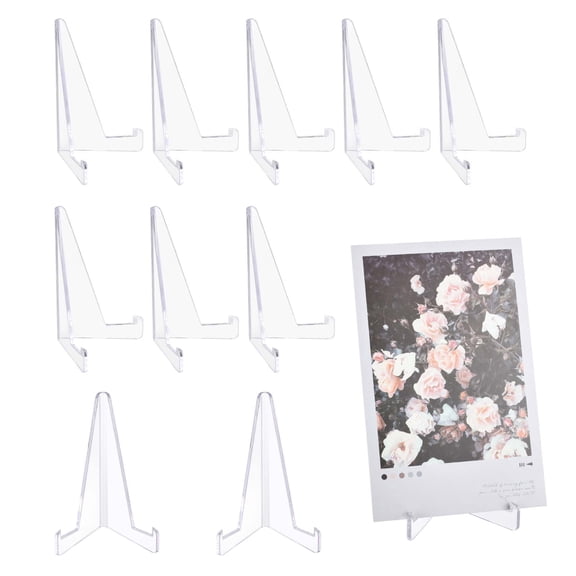 Uxcell 10 Pack Card Display Stand, 3.4" Clear Plastic Easel Stands Mini Picture Coin Display Easel Holder for Pictures Game Card Small Art Works Home Table Decor, Transparent