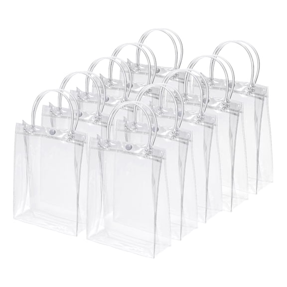Uxcell 10 Pack Clear Gift Bags, 9" x 6.7" x 2.8" Reusable Plastic Gift Wrap Tote Bag