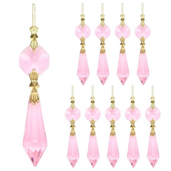 Uxcell 10-Pack Crystals Prisms Glass Tip Beads, 75mm Replacement Chandelier Teardrop Icicle Drops Hanging Pendant [Pink]