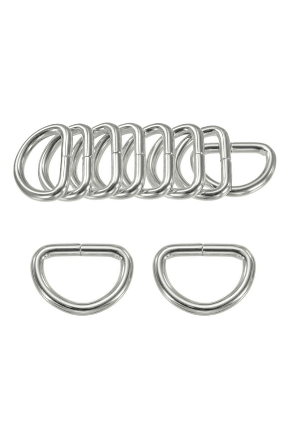 10-Pack D-Rings Buckle, 1 Inch Iron Non-Welded Dee Rings Metal Buckle for Purse/Aprons/Belts/Pet Collars, Semi-Circular D Ring Hardware [Silver Gray]