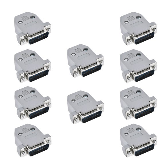 Uxcell 10 Pack DB15 Male Connector Set, 2 Row 15 Pin D-SUB Solder Type Connector Adapter with Gray Plastic Hoods for Mechanical Equipment CNC Computers Serial Port, Blue