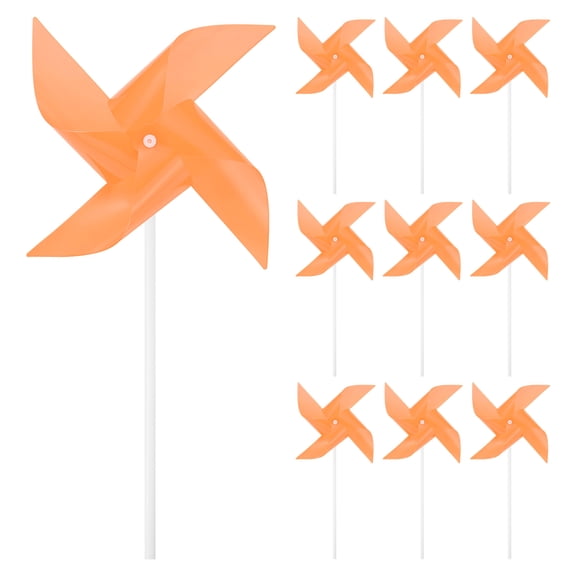 Uxcell 10-Pack Four Blades Rainbow Pinwheels, 11 Inch Plastic Wind Spinners Outdoor Flower Windmill [Orange]
