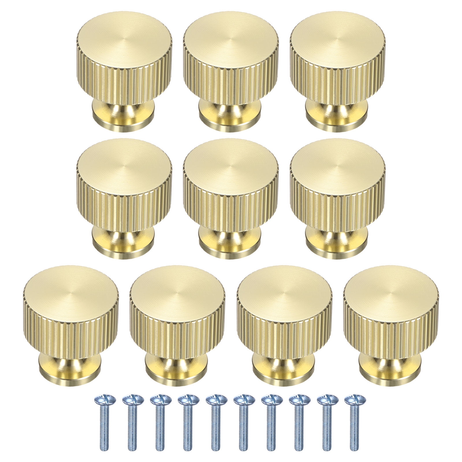 Uxcell 10-Pack Gold Cabinet Knobs, 1-1/10" Striped Round Modern Aluminum Knobs Handles [Gold]