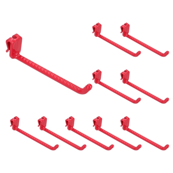 Uxcell 10 Pack Grid Wall Hooks, 4.8 Inch Grid Wall Panel Plastic Utility Hook, Shelf Hooks for Garage Store Warehouse Shop Home Hanging, Red
