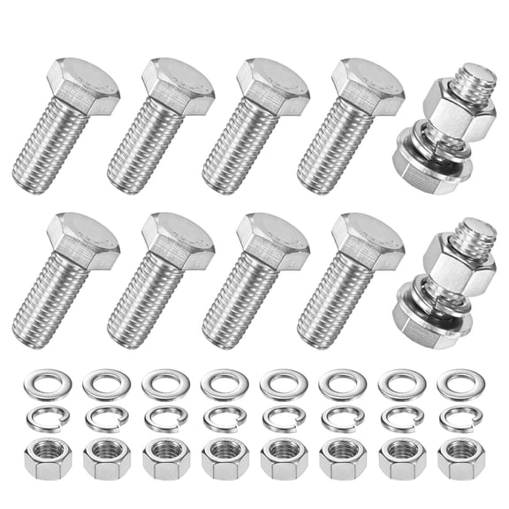 Uxcell 10-Pack Hex Head Screw Bolt with Nuts Flat & Lock Washers M12x30mm