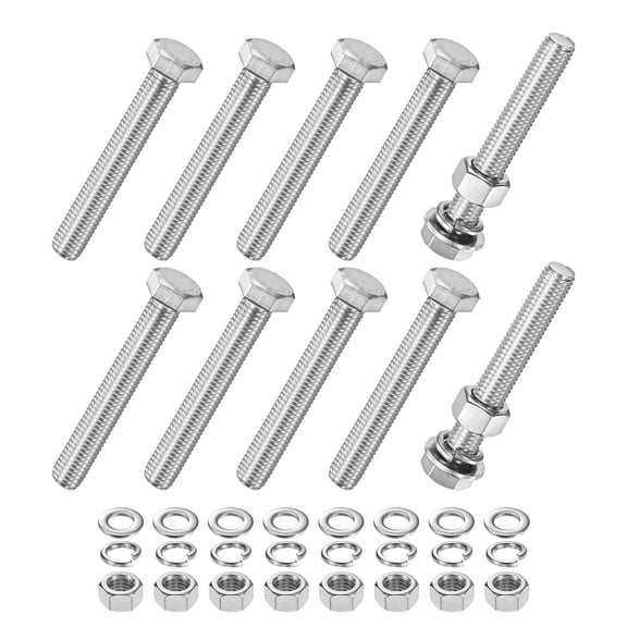 Uxcell 10-Pack Hex Head Screw Bolt with Nuts Flat & Lock Washers M12x80mm