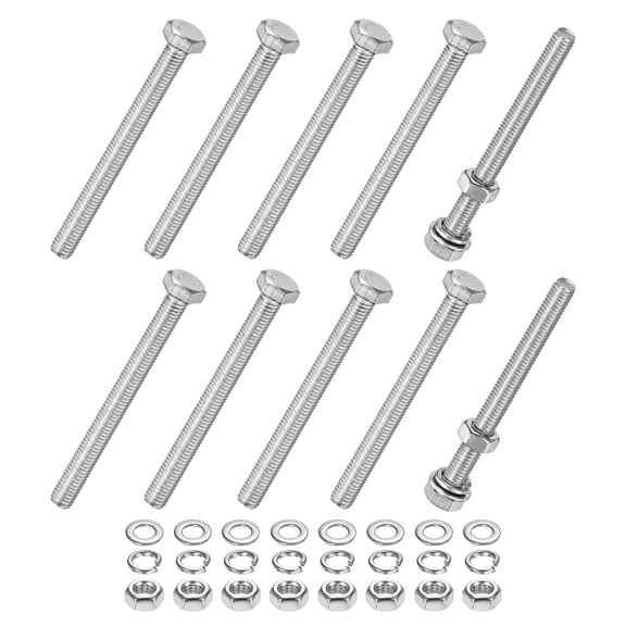Uxcell 10-Pack Hex Head Screw Bolt with Nuts Flat & Lock Washers M5x55mm
