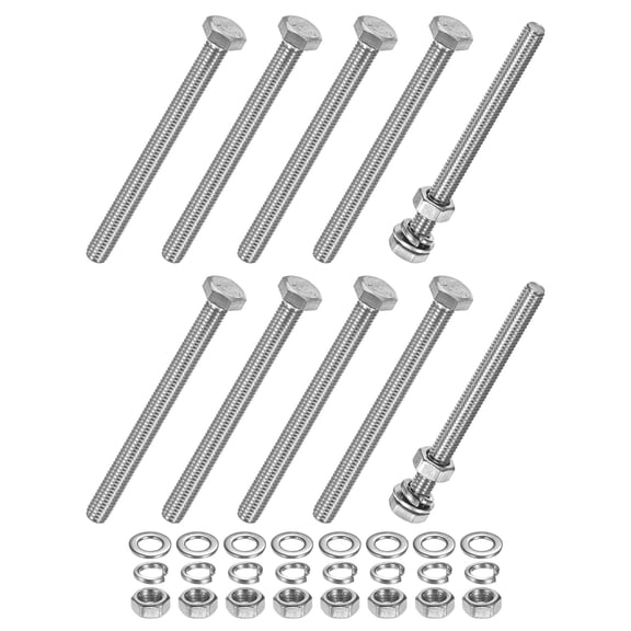 Uxcell 10-Pack Hex Head Screw Bolt with Nuts Flat & Lock Washers M6x70mm