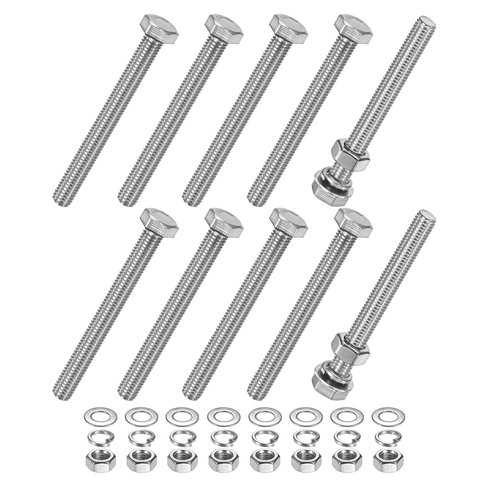 Uxcell 10-Pack Hex Head Screw Bolt with Nuts Flat & Lock Washers M8x75mm