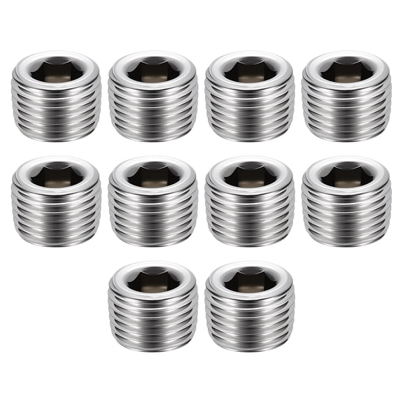 Uxcell 10 Pack Hex Head Socket Pipe Plug Fitting, 1/8" NPT Male Threaded End Cap, 304 Stainless Steel Hex Thread Pipe Fittings for Water Pump, Engine, Industrial Piping