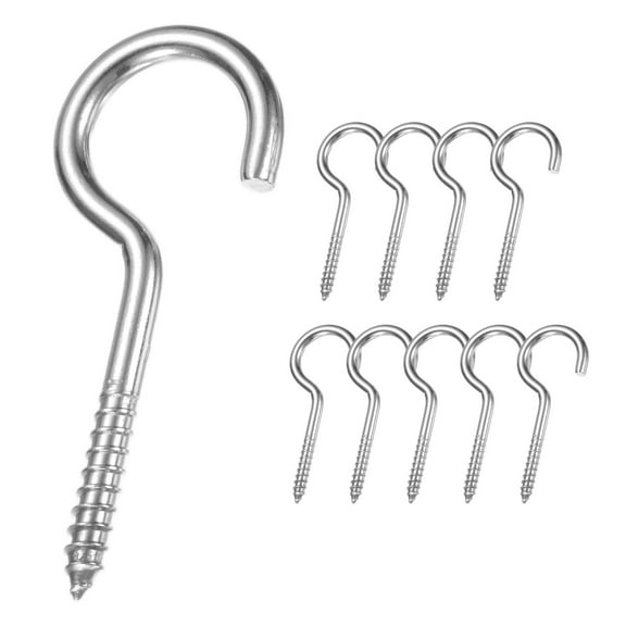 Uxcell 10-Pack Hooks Screw, M5 2.6" 304 Stainless Steel Heavy Self Tapping Eye Bolts with Expanding Anchors for Wood Furniture/Hanging Artwork/Securing Cables, Ceiling Hooks [Silver]