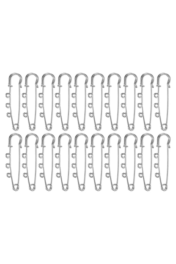 20 Pack Large Safety Pins, Brooch Pins with 3 Loops for DIY 1.97", Silver Tone