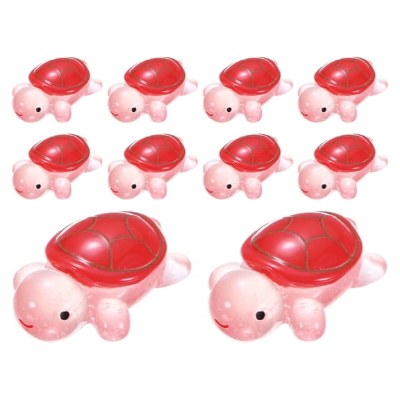 Uxcell 10-Pack Luminous Small Resin Turtles, 3.39" Glow in the Dark Tiny Sea Turtle for Fairy Garden/Micro Landscaping/Dollhouse, Cute Miniature Ocean Animal Figurine to Hide [Red]
