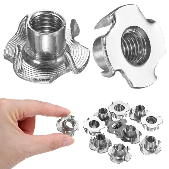 Uxcell 10-Pack M10x12.7mm T-nut, Stainless Steel 4-Pronged Tee Nut Threaded Insert Corrosion Resistant Fasteners