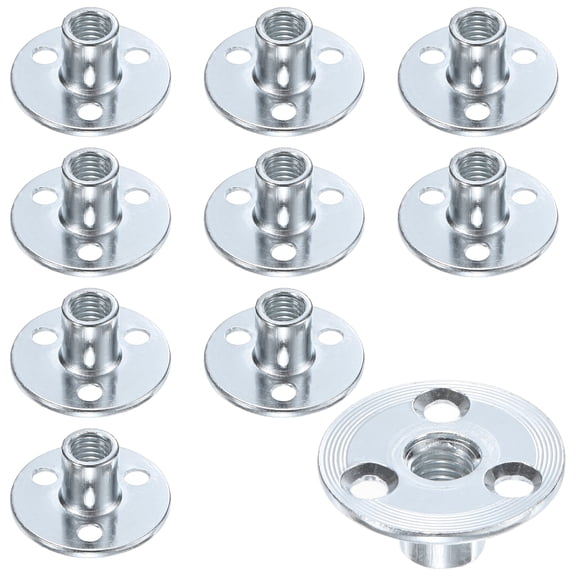 Uxcell 10-Pack M10x17mm T-Nuts Zinc Plated Carbon Steel Tee Nut 3-Hole Round Base Weld Nuts Silver