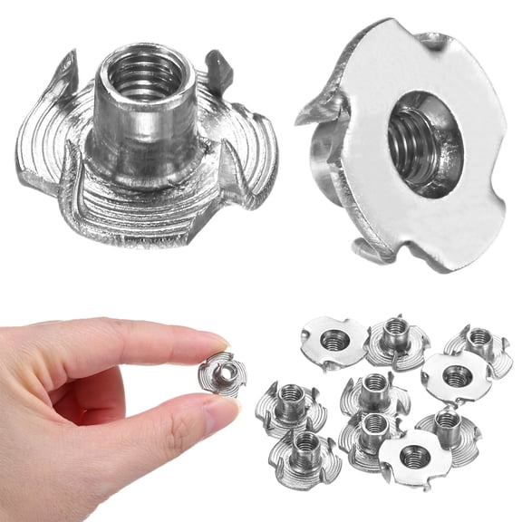 Uxcell 10-Pack M5x7.7mm T-nut, Stainless Steel 4-Pronged Tee Nut Threaded Insert Corrosion Resistant Fasteners