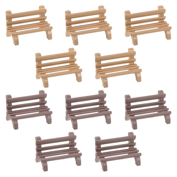 Uxcell 10-Pack Miniature Park Bench Models, 1.3x0.6x0.8" ABS Mini Village Garden Chair for DIY Micro Landscaping [Light Brown, Dark Brown]
