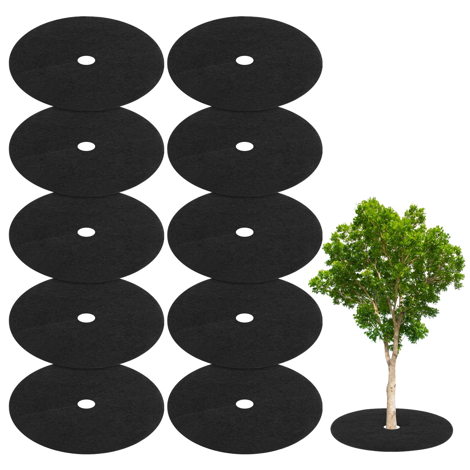 Uxcell 10 Pack Non Woven Tree Cover Rings,24.4 Inch Weed Fabric Cover,Apply To Tree Mulch Ring(Round Black)