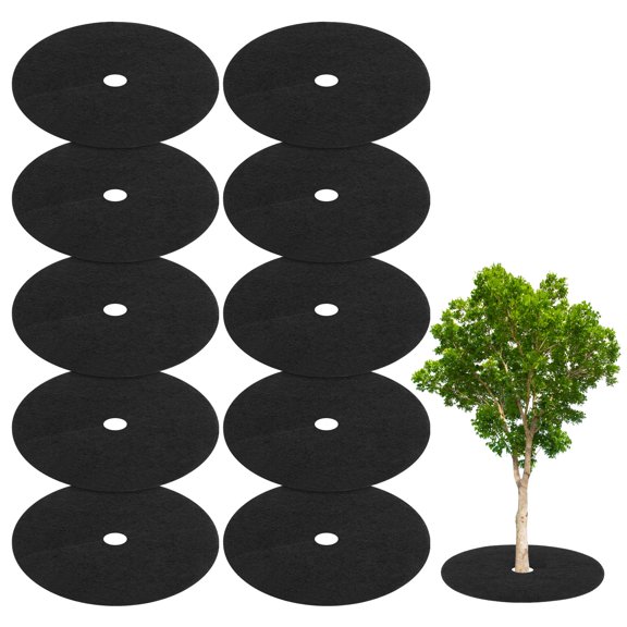 Uxcell 10 Pack Non Woven Tree Cover Rings,24.4 Inch Weed Fabric Cover,Apply To Tree Mulch Ring(Round Black)