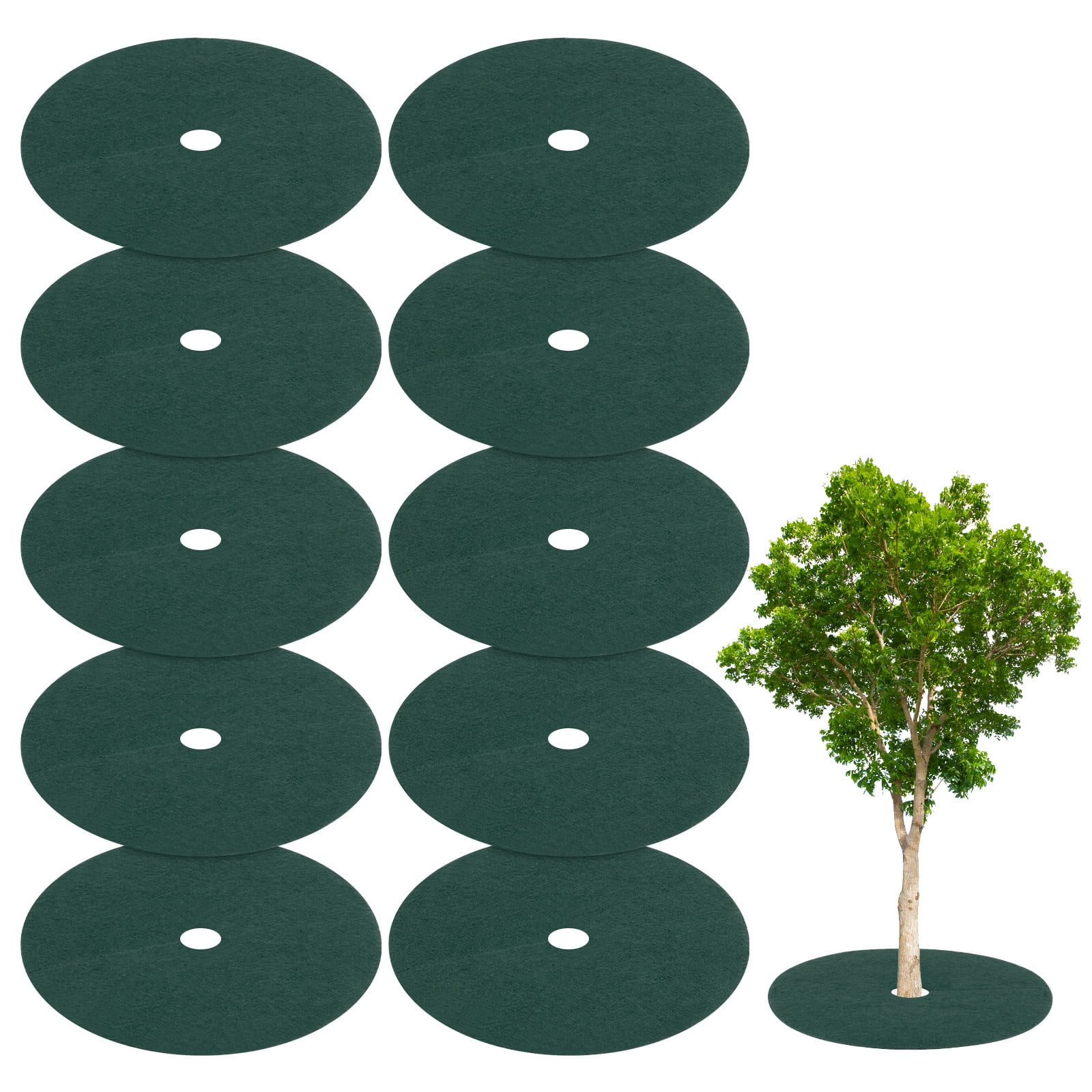 Uxcell 10 Pack Non Woven Tree Cover Rings,24.4 Inch Weed Fabric Cover,Apply To Tree Mulch Ring(Round Dark Green)