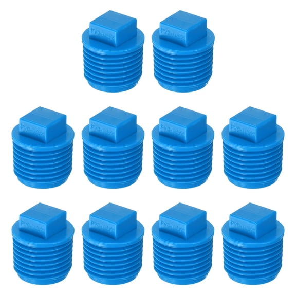 Uxcell 10-Pack PVC Male Threaded Pipe End Cap, 1/2" PVC BSPT Male Threaded Pipe Cleanout End Cap Plug Coupling Adaptor Fitting [Blue]