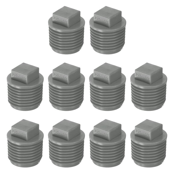 Uxcell 10-Pack PVC Male Threaded Pipe End Cap, 1/2" PVC BSPT Male Threaded Pipe Cleanout End Cap Plug Coupling Adaptor Fitting [Gray]