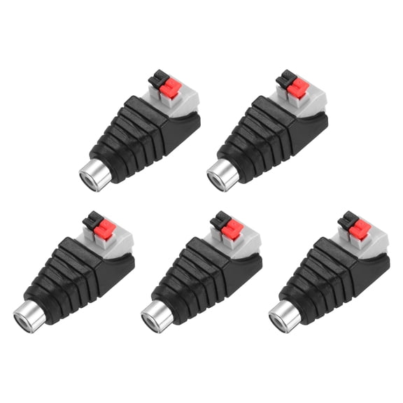 5 Pack RCA Female Speaker Wire Cable Solderless Nickel-Plated Copper RCA Speaker Wire Adapter to Audio Female Connector Adapter Plug Jack, Black