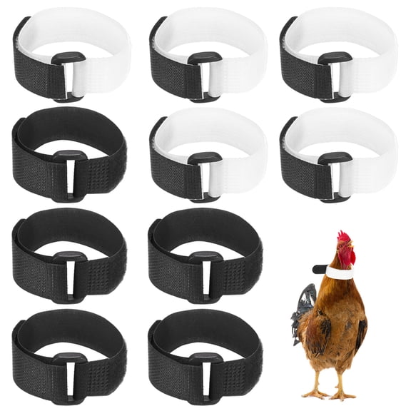 Uxcell 10-Pack Rooster Collars, Adjustable Soft Polyester Anti-Noise Neck Belt for Chickens and Poultry Birds [Black/White]