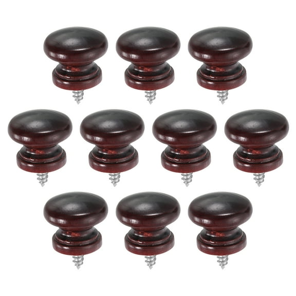 Uxcell 10 Pack Round Wood Drawer Knob, 0.91" x 0.98" Self-Tapping Solid Wood Handle Round Cabinet Knob Mushroom Shape Wooden Knobs for Furniture Dresser Wardrobe, Wine Red