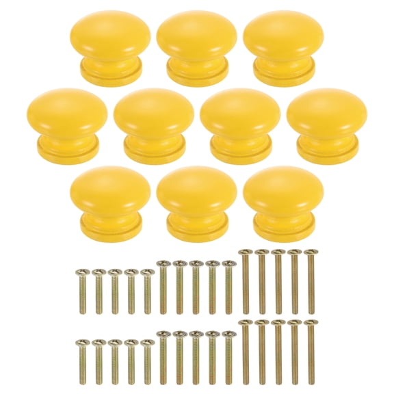 Uxcell 10 Pack Round Wood Drawer Knob, 1 1/4" Round Cabinet Knobs Mushroom Shape Paint Surface Wooden Knobs with Screws for Furniture Drawer Dresser Wardrobe Cupboard, Yellow