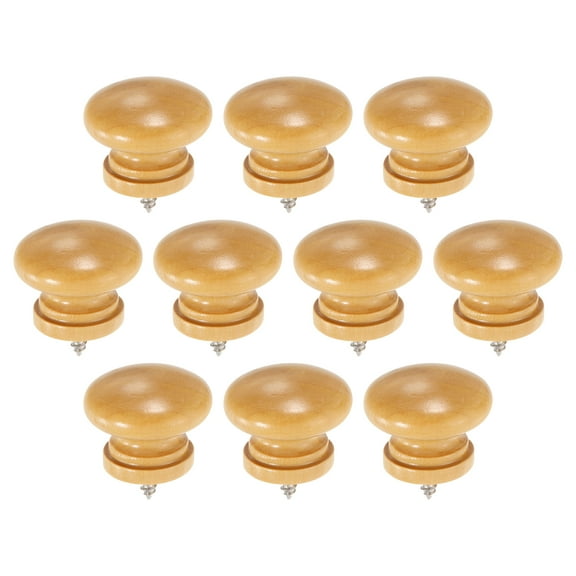 Uxcell 10 Pack Round Wood Drawer Knob, 1.26" x 0.98" Self-Tapping Solid Wood Handle Round Cabinet Knob Mushroom Shape Wooden Knobs for Furniture Dresser Wardrobe, Wood Color