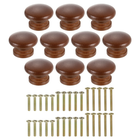 Uxcell 10 Pack Round Wood Drawer Knob, 1.26" x 1.02" Round Cabinet Knobs Mushroom Shape Paint Surface Wooden Knobs with Screws for Furniture Drawer Dresser Wardrobe Cupboard, Brown