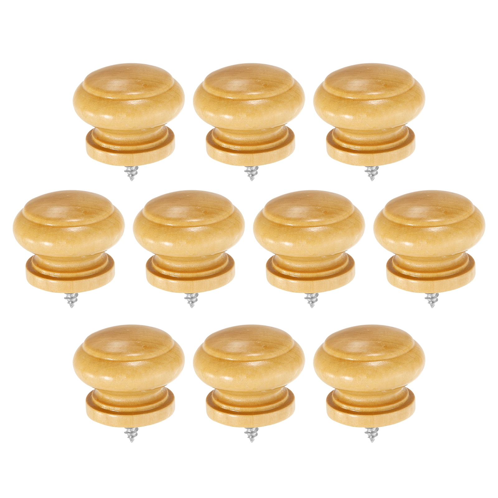 Uxcell 10 Pack Round Wood Drawer Knob, 1.3" x 0.98" Self-Tapping Solid Wood Handle Round Cabinet Knob Mushroom Shape Wooden Knobs for Furniture Dresser Wardrobe, Wood Color