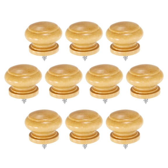 Uxcell 10 Pack Round Wood Drawer Knob, 1.3" x 0.98" Self-Tapping Solid Wood Handle Round Cabinet Knob Mushroom Shape Wooden Knobs for Furniture Dresser Wardrobe, Wood Color