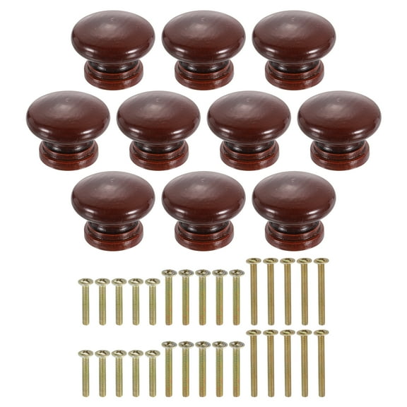 Uxcell 10 Pack Round Wood Drawer Knob, 1.3" x 1.02" Round Cabinet Knobs Mushroom Shape Paint Surface Wooden Knobs with Screws for Furniture Drawer Dresser Wardrobe Cupboard, Dark Brown
