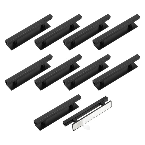 Uxcell 10 Pack Self-Stick Push Pull Helper, 6 Inch Plastic Adhesive Cabinet Handles Rectangle Stick-on Handle for Kitchen Cabinet Window Sliding Closet Door Wardrobe(Black)