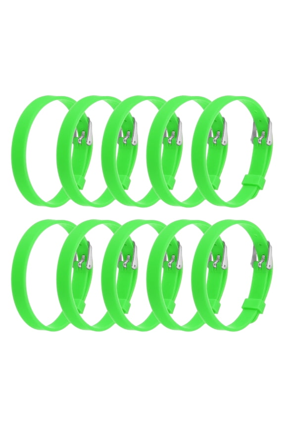 10 Pack Slide Bracelet Wristband, 8.2 x 0.3" Silicone Adjustable Bracelet, ID Bracelet Wristband for Men Women Jewelry Making DIY Craft Gift ID Bracelet, Green