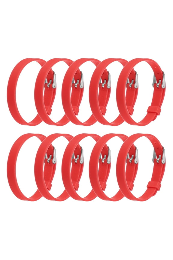 10 Pack Slide Bracelet Wristband, 8.2 x 0.3" Silicone Adjustable Bracelet, ID Bracelet Wristband for Men Women Jewelry Making DIY Craft Gift ID Bracelet, Red