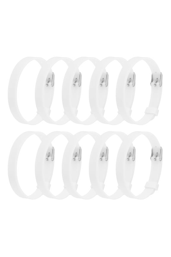 10 Pack Slide Bracelet Wristband, 8.2 x 0.3" Silicone Adjustable Bracelet, ID Bracelet Wristband for Men Women Jewelry Making DIY Craft Gift ID Bracelet, White