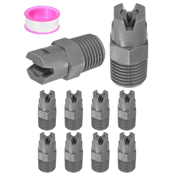 Uxcell 10-Pack Sprayer Nozzle Tips, 1/4 BSPT Male Thread 65 Degree Plastic Flat Fan Spray Tip with Tape [Gray, 2 Pore]