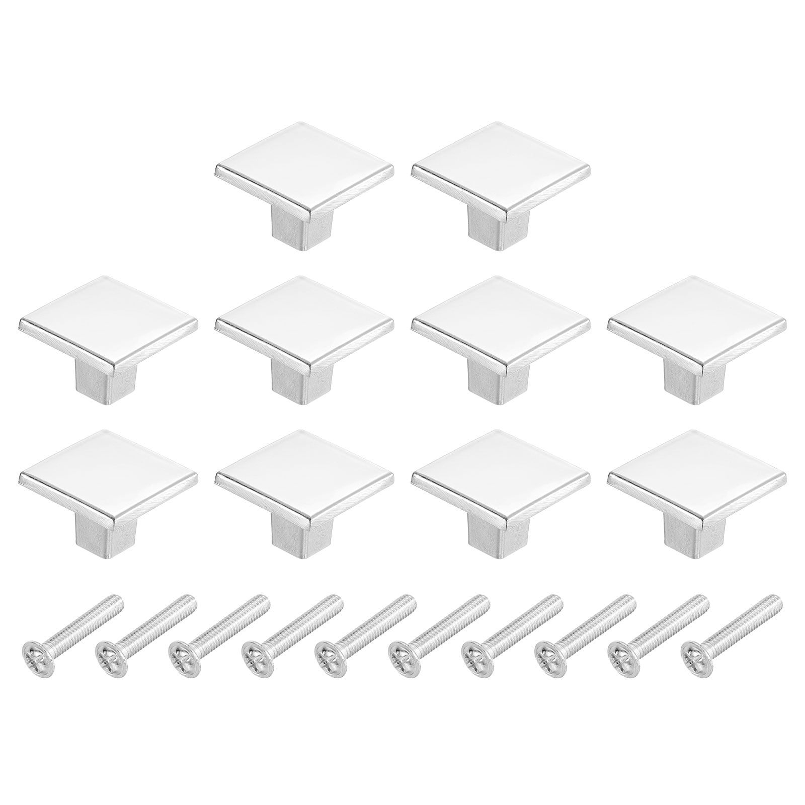 Uxcell 10 Pack Square Cabinet Knobs, 1.2 Inch Square Kitchen Cabinet Knob Aluminum Alloy Solid Drawer Knob Handle Pulls for Kitchen Cabinets Bedroom Dresser Wardrobe, Silver